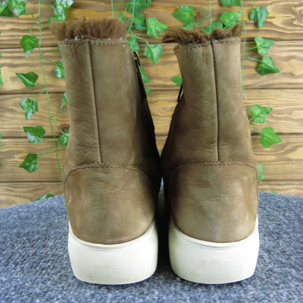 J Slides‎ NYC Tan Suede Platform Ankle Boots Women Size 6 Faux Fur Lined Zip Up